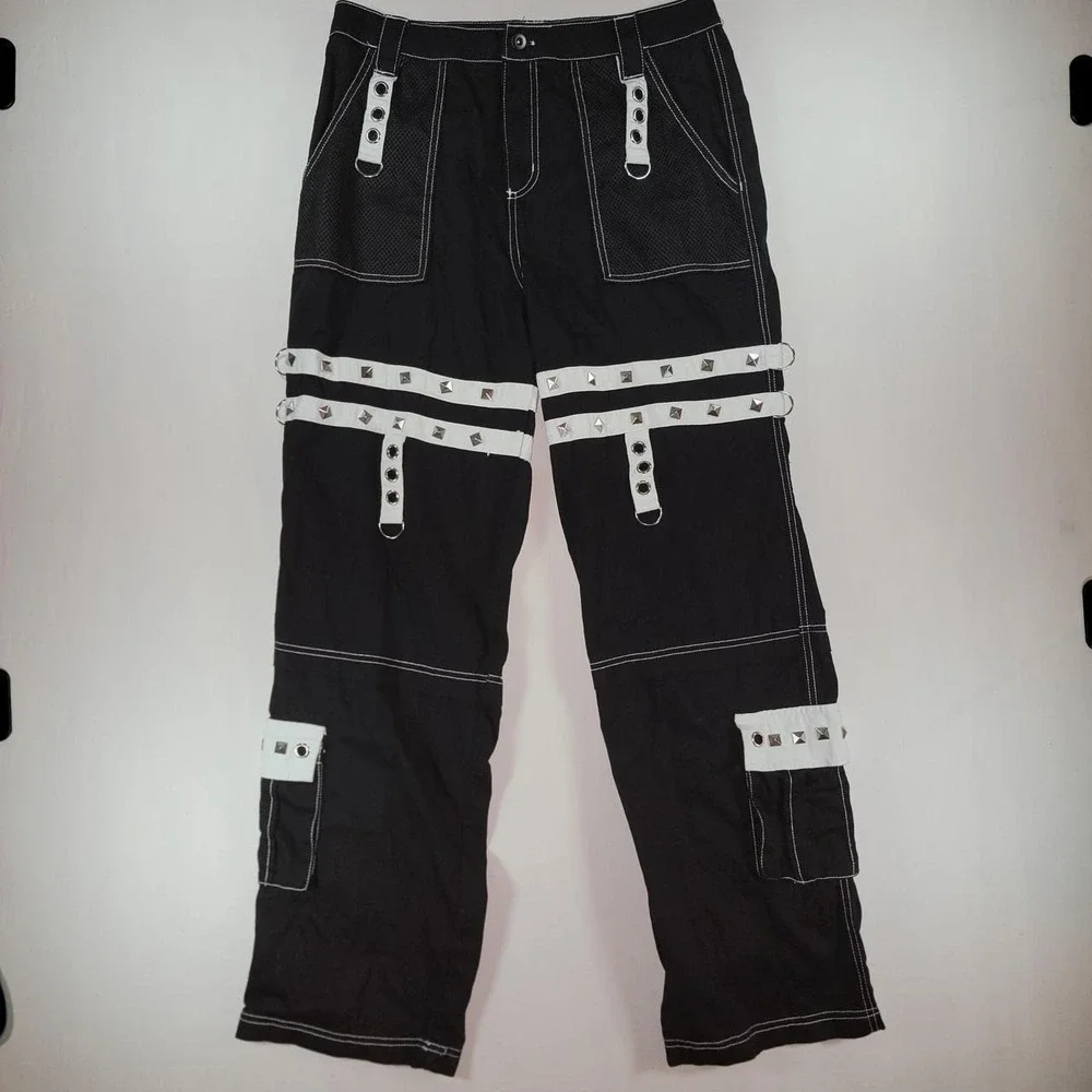 Hot Topic Black White Studded Cargo Pants Mall Goth Punk Wide Leg Size 11